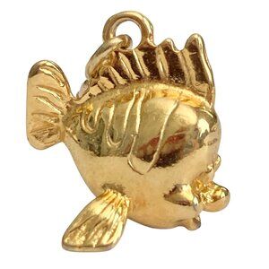 Vintage Disney Little Mermaid FLOUNDER Fish Charm Clip On Zipper Pull 3D Gold